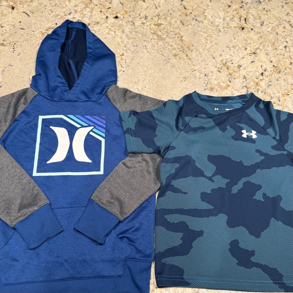 Under Armour and Hurley Boys Bundle Size Small 8 Hoodie and Top Blue Camo